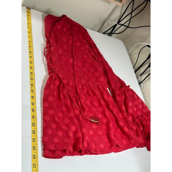 Soft Surroundings Top Women Large Red Besito Polka Dot Sheer Ruffle Tassels Boho - Picture 10 of 10